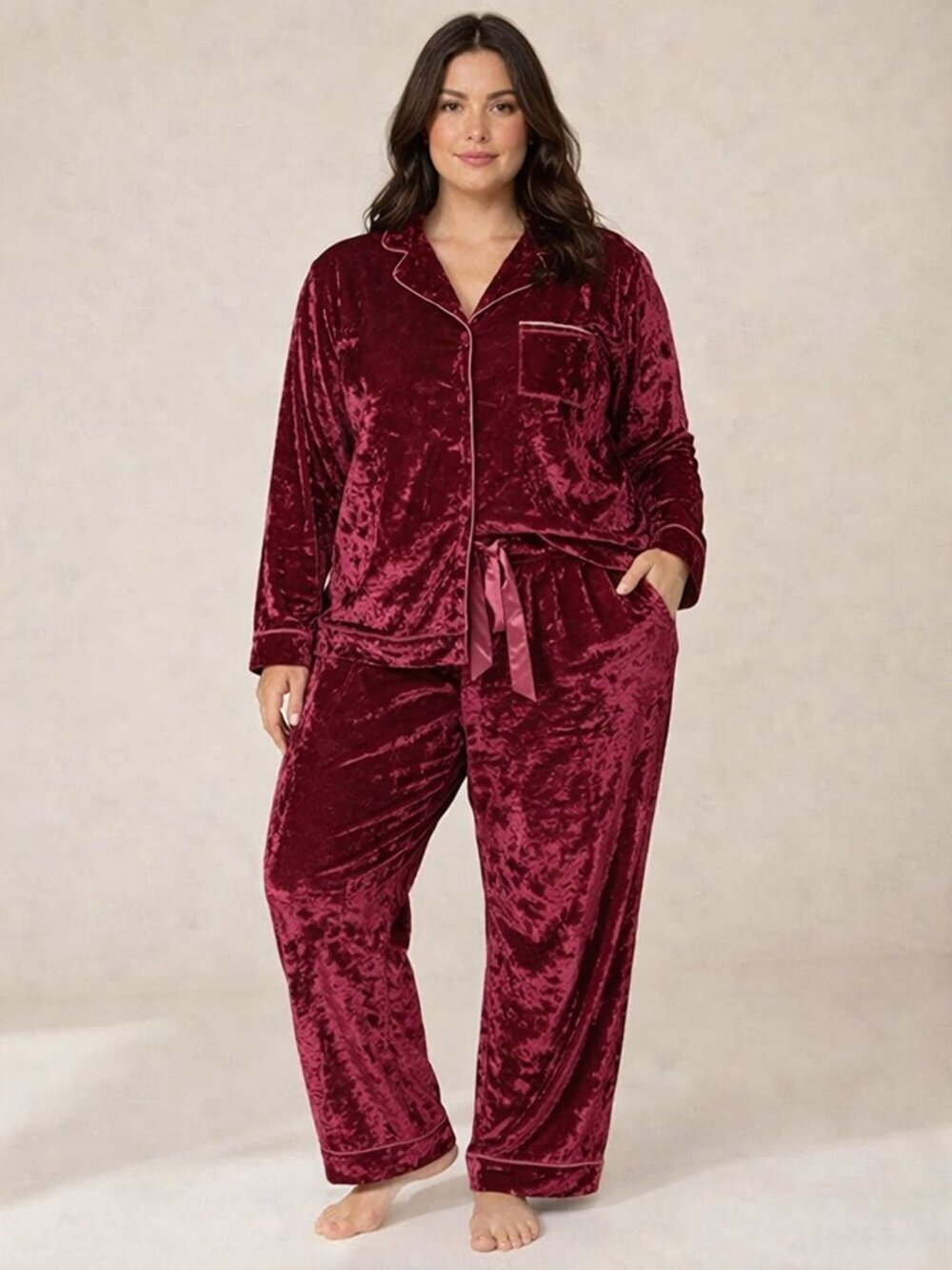 Crushed Velvet Pajama Set – Lord & Taylor | Size XXL | Cranberry